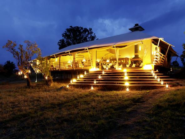 Serengeti Bushtops Luxury Tented Camp - lodge at night